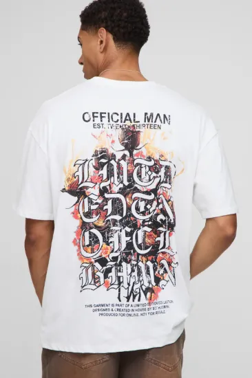 Picture of White Oversized Ofcl Man Floral Flame Printed T-Shirt